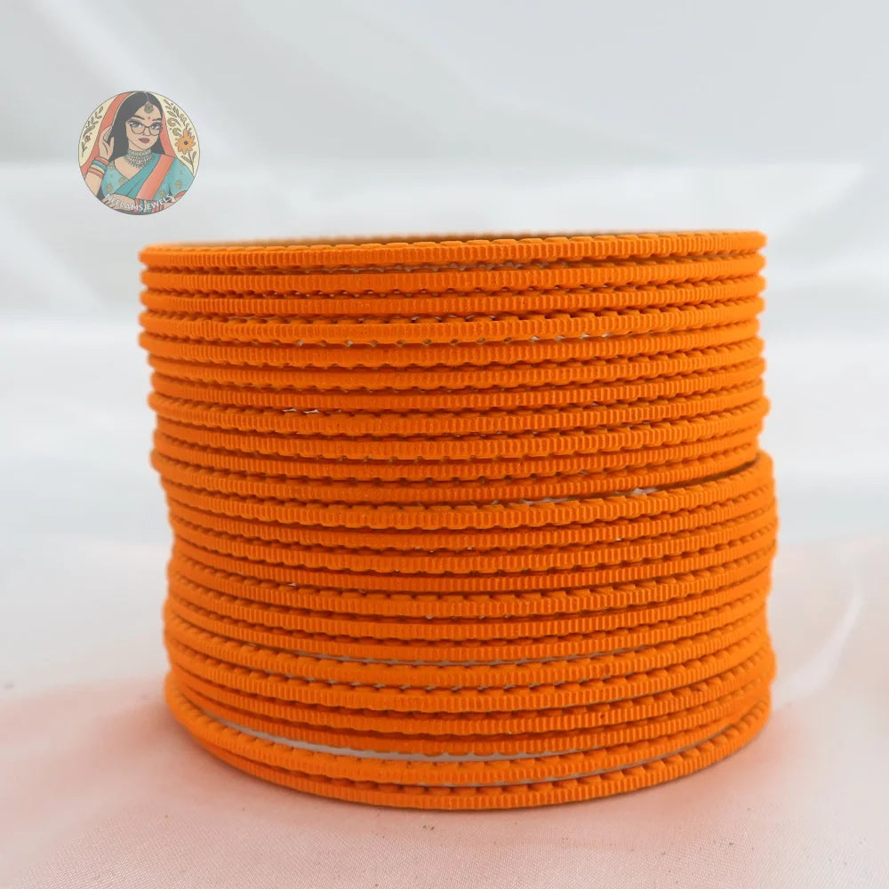 ’Tangerine Orange’ Matte Textured Ridged Bangle Set