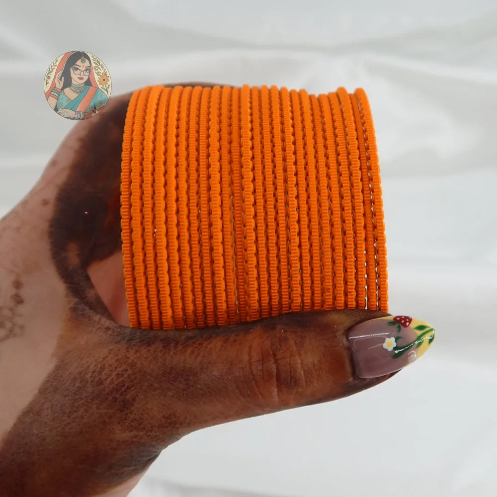 ’Tangerine Orange’ Matte Textured Ridged Bangle Set