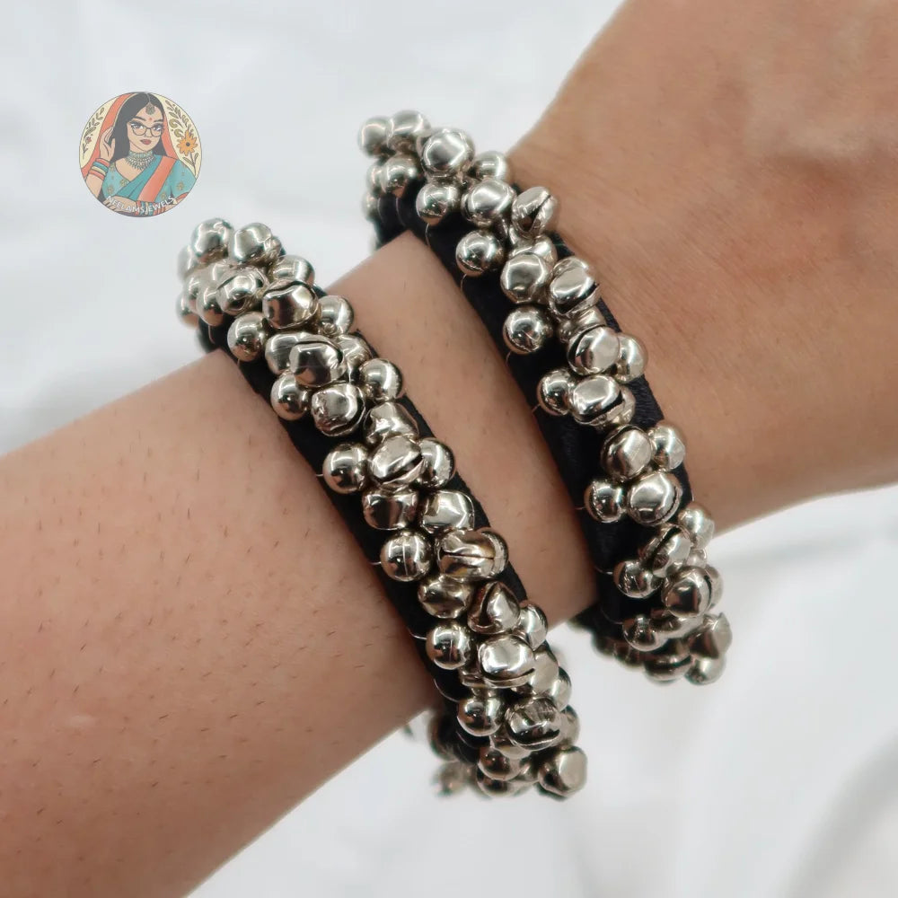 Taruana Silver Ghungroo Bangles (One Size)