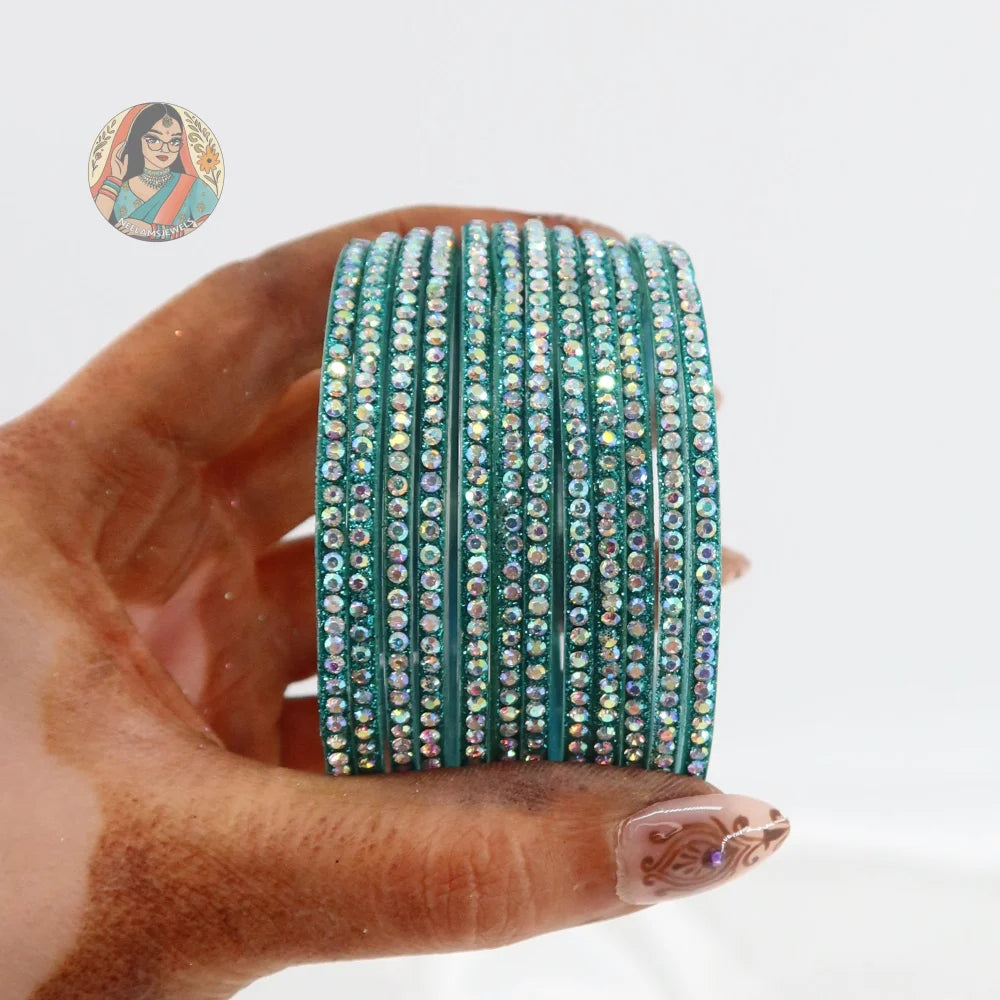 ’Teal’ Bebo Glitter Glass Bangle Set