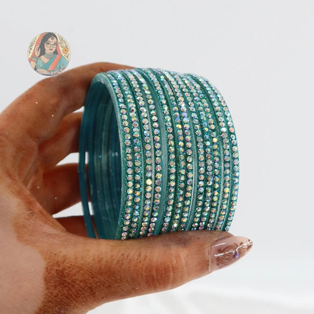 ’Teal’ Bebo Glitter Glass Bangle Set