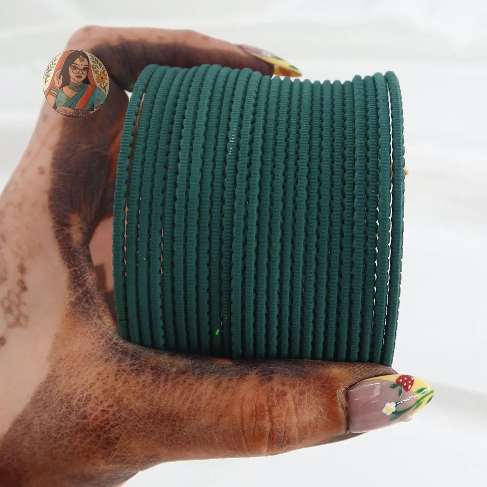 ’Teal Green’ Matte Textured Ridged Bangle Set