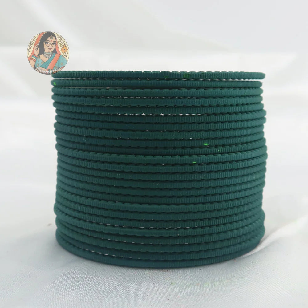 ’Teal Green’ Matte Textured Ridged Bangle Set