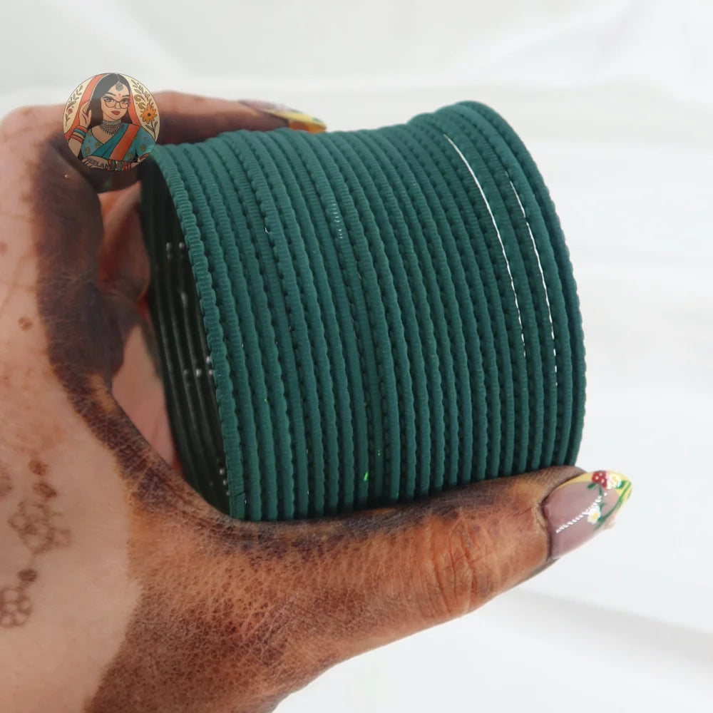 ’Teal Green’ Matte Textured Ridged Bangle Set