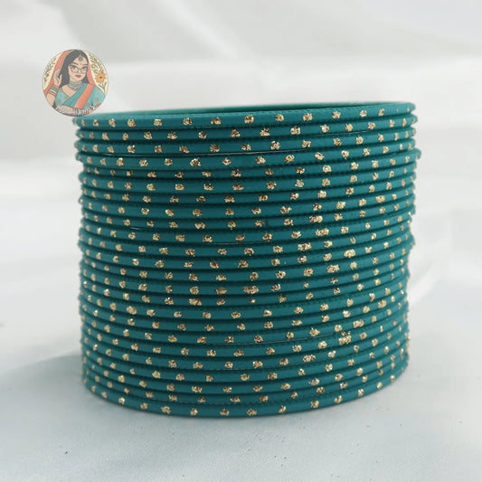 ’Teal’ Matte Gold Dotted Bangle Set