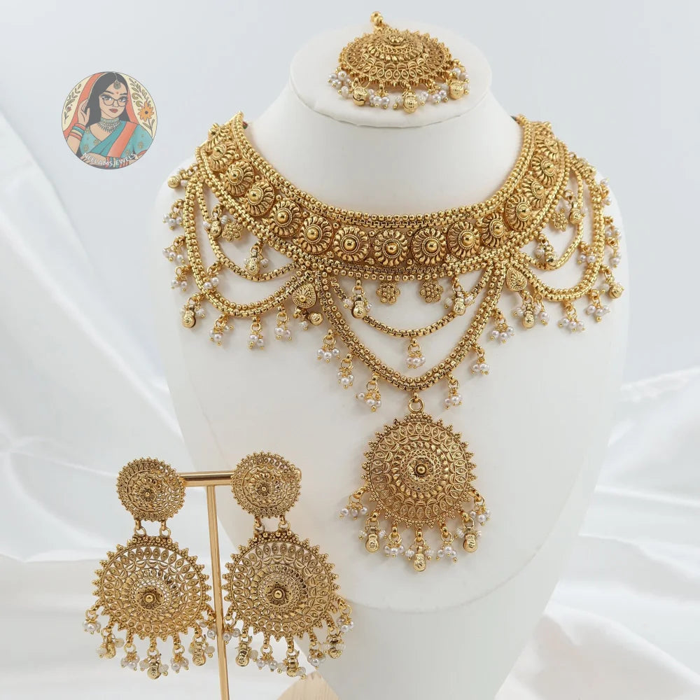 Uzma Gold Necklace Set - Pearl