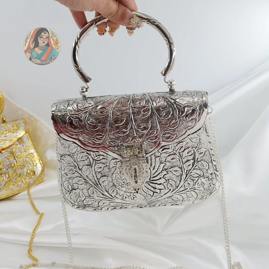 Veena - Metal Handbag - Silver