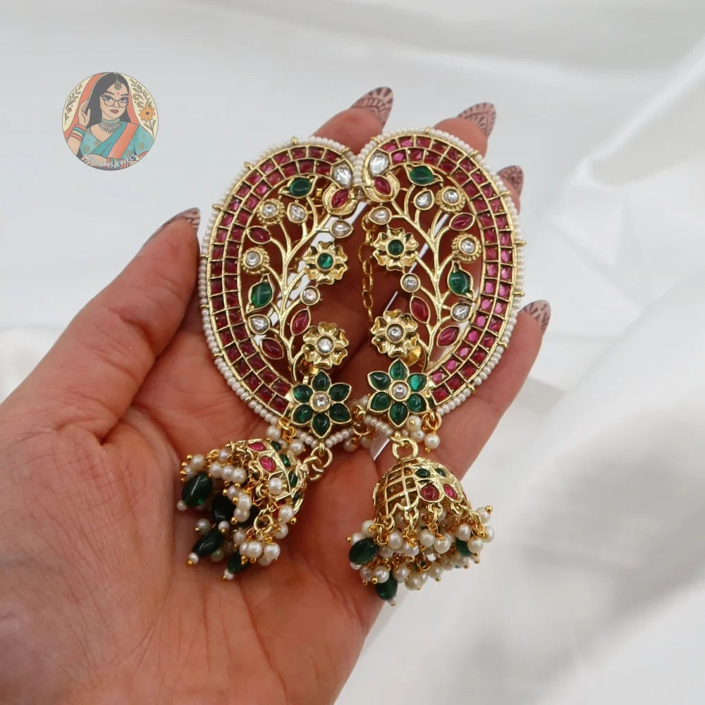 Vidhi Kaanphool Earrings - Green/Pink