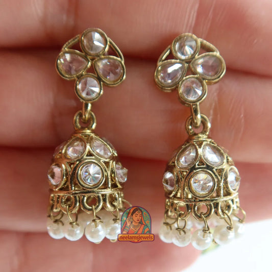 White Kundan Pearl Mini Jhumki