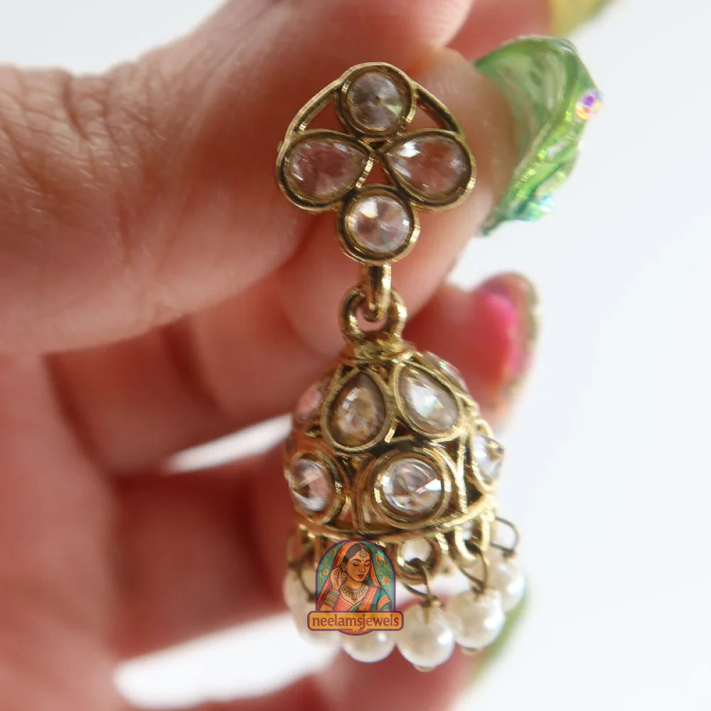 White Kundan Pearl Mini Jhumki