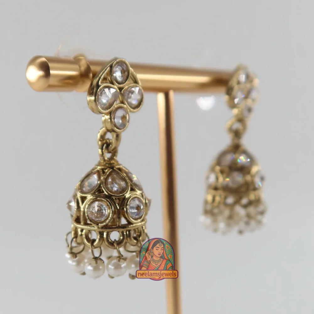 White Kundan Pearl Mini Jhumki