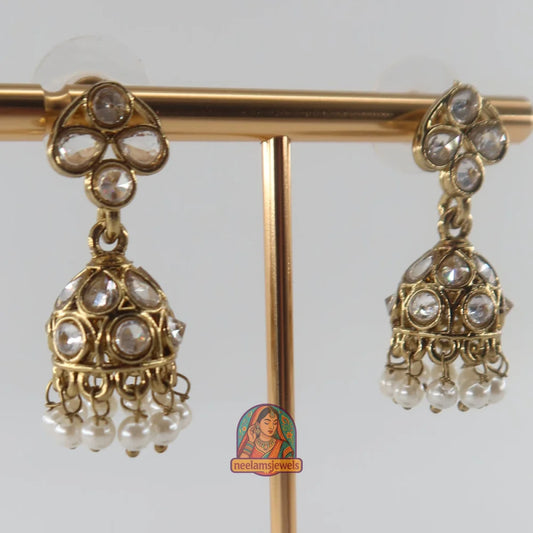 White Kundan Pearl Mini Jhumki