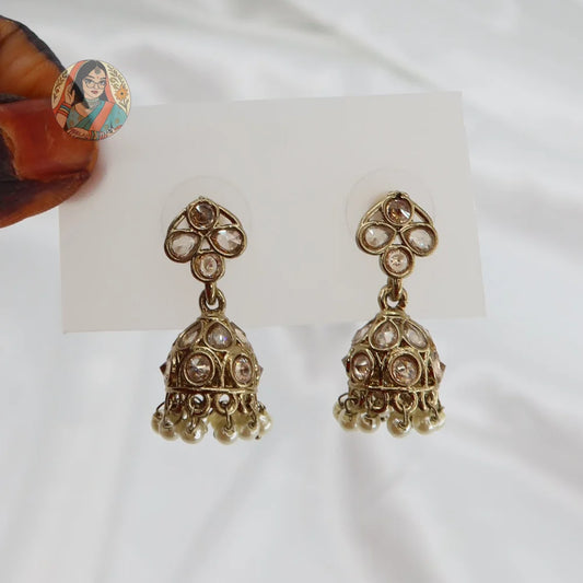 White Kundan Pearl Mini Jhumki - Champagne
