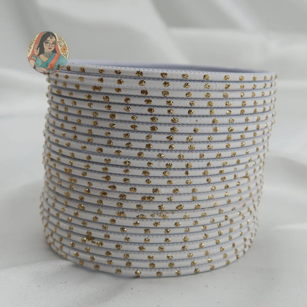 ’White’ Matte Gold Dotted Bangle Set