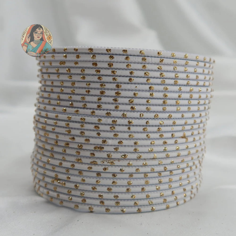 ’White’ Matte Gold Dotted Bangle Set