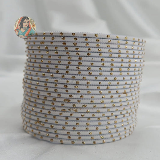 ’White’ Matte Gold Dotted Bangle Set