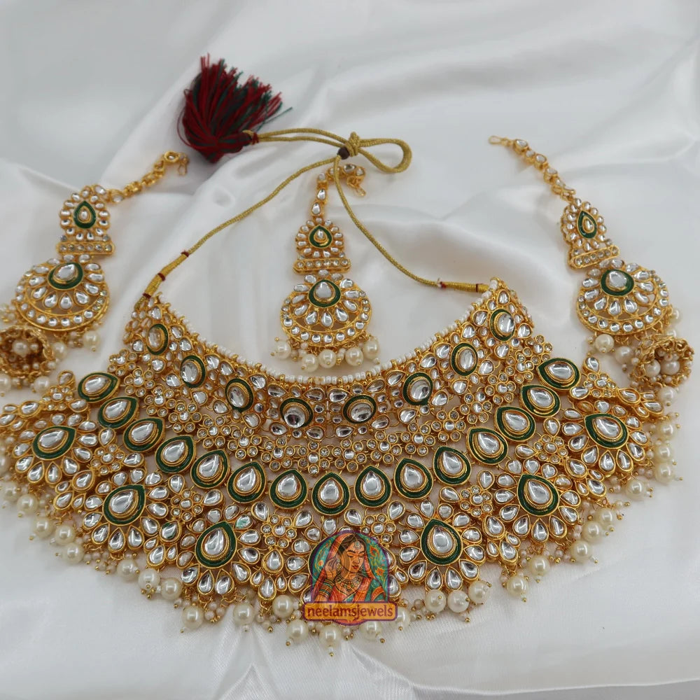 White Saajan Polki Semi-Bridal Set