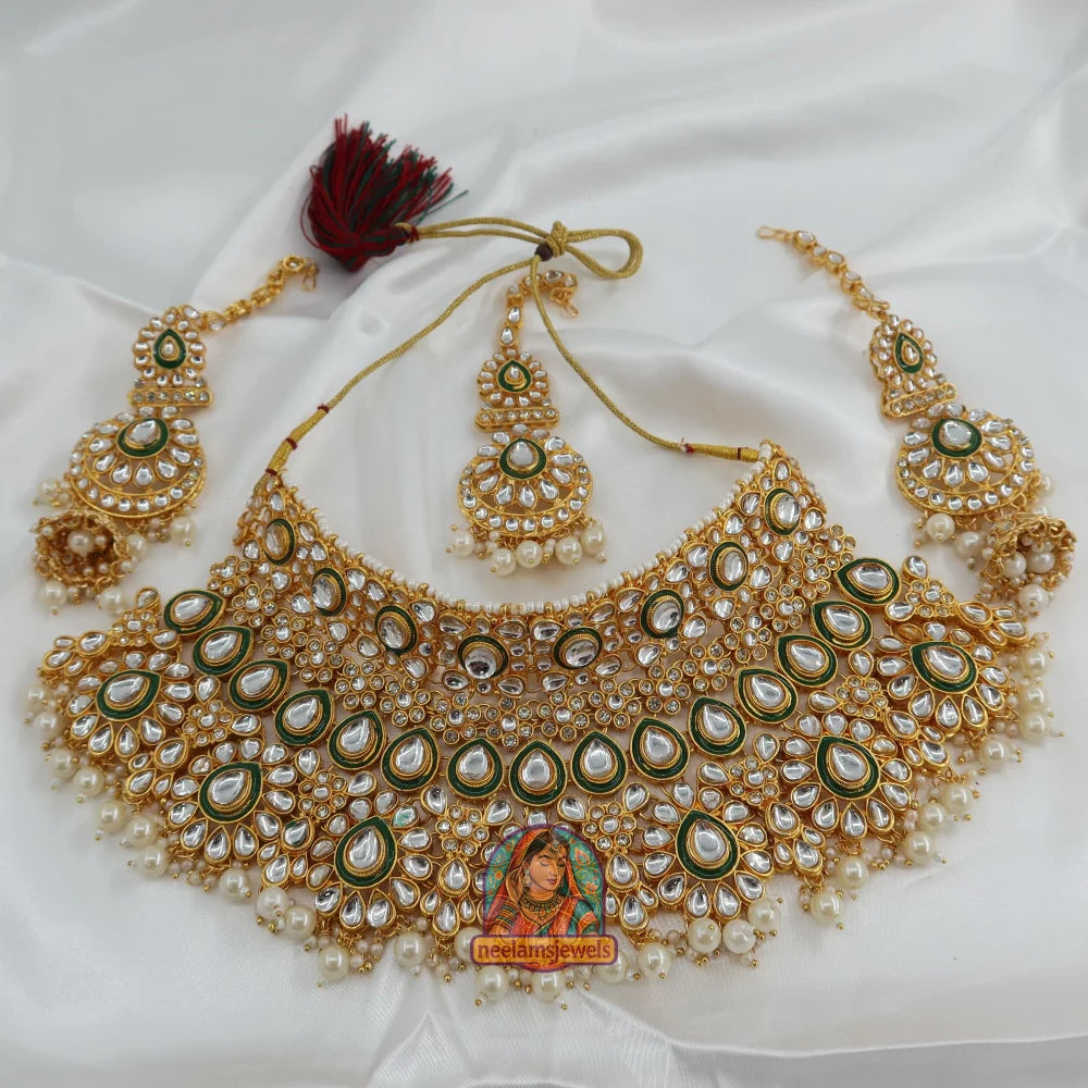 White Saajan Polki Semi-Bridal Set