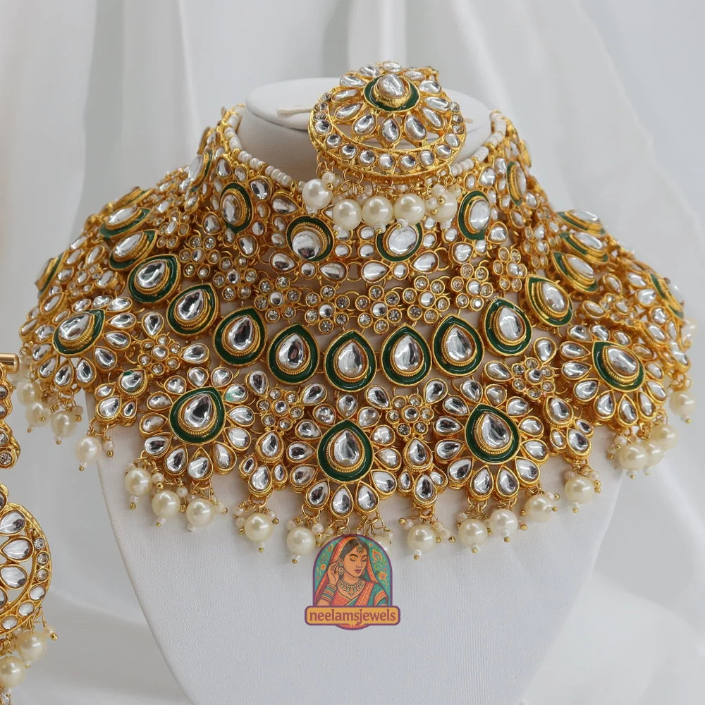White Saajan Polki Semi-Bridal Set