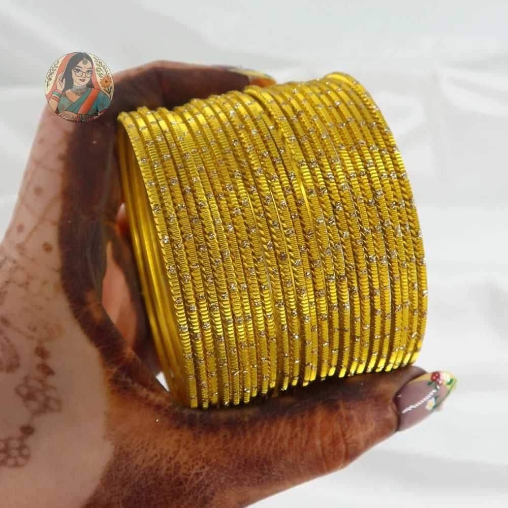 ’Yellow’ Metallic Gold Dotted Bangle Set