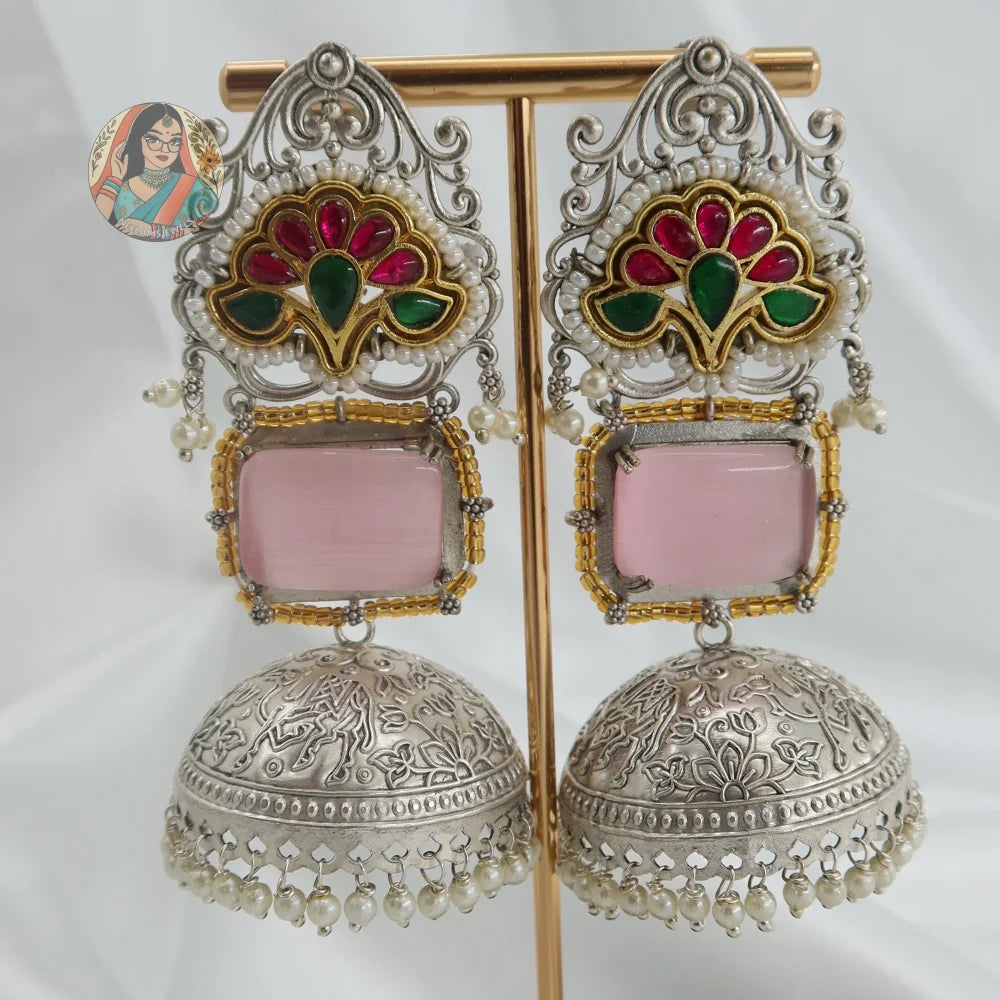 Zaina Silver Earrings - Pink