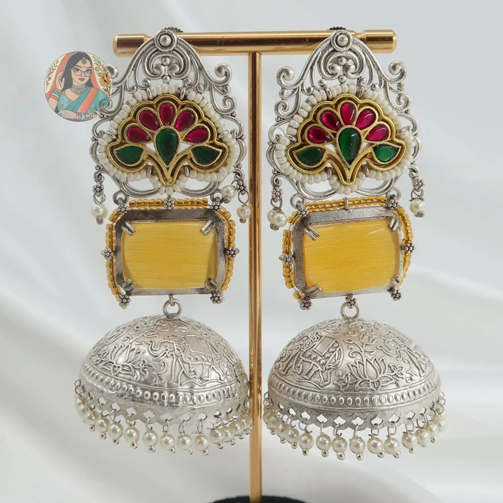 Zaina Silver Earrings - Yellow