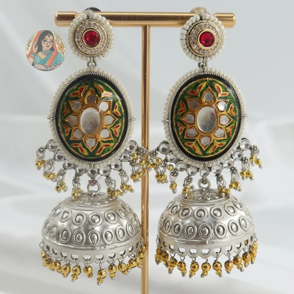 Ziva Meenkari Dual-Tone Earrings - A