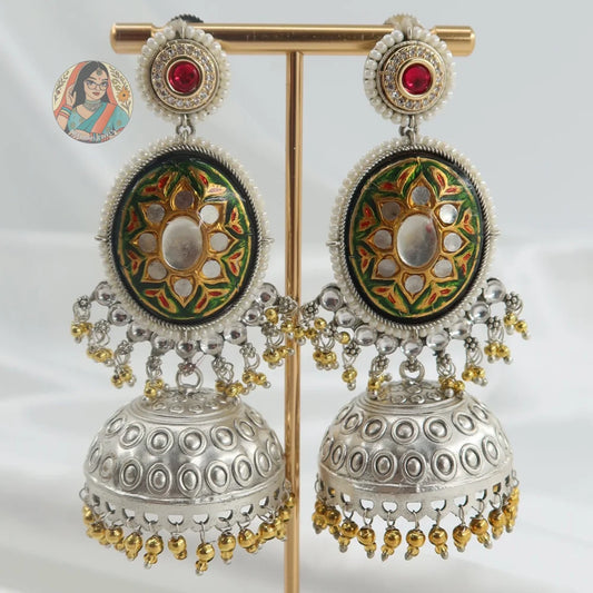Ziva Meenkari Dual-Tone Earrings - A