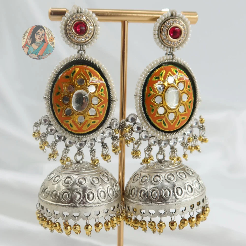 Ziva Meenkari Dual-Tone Earrings - B